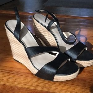 Black and rope wedge sandals. Size 10